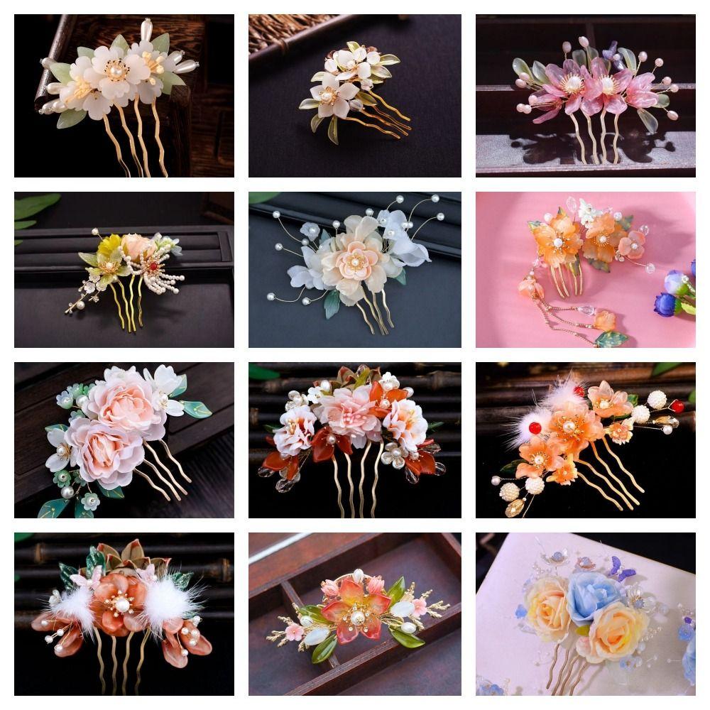 Floral Tang Dynasty Hairpin Tassel Flower Hair Comb Antique Ancient Hair Stick  Children