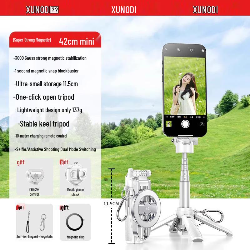 

Bluetooth выдвижной мини-штатив для селфи: Стабильный, Портативный, Магнитный, для Фотографий с Мобильного Телефона белый