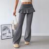 Women's Fashion Casual Solid Color Print High Waist Trousers Pants  Capris