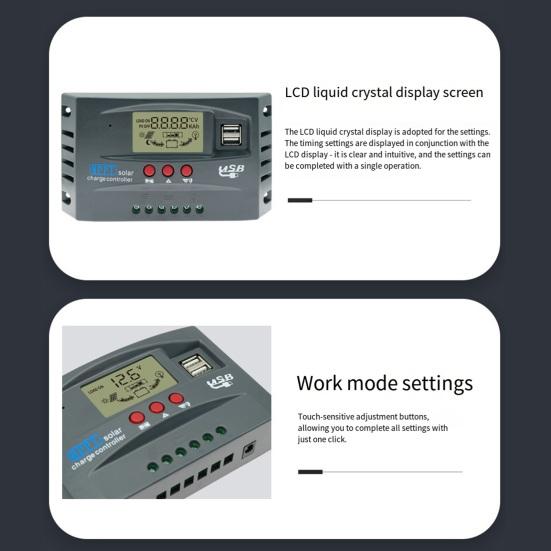 Regulátor solárního nabíjecího panelu 30A-100A 12V/24V systémy Regulátor solárního nabíjení se stabilizací napětí Ochrana proti přebití Odvod tepla