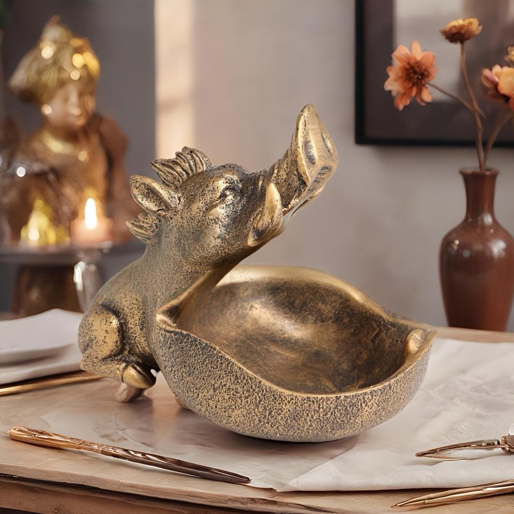 Large Wild Boar Statue Remote Control Storage Tray, Entryway Organizer with Shelf, Scandinavian Hippo Desk Decorative Box for Keys and Trinkets