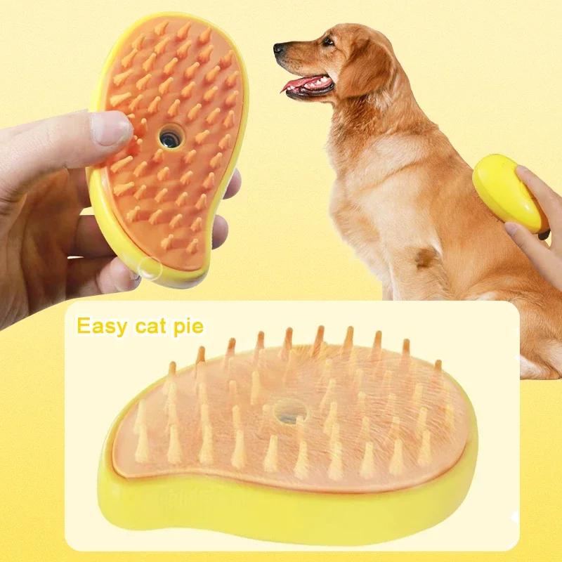 3-In-1 Cat Steam Brush Mango Pet Body Scrubber Release Button Silicone Massage Beauty Brush Cat Dog Hair Cleaning Brush Comb