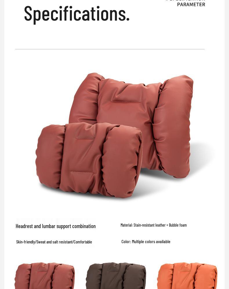 Nappa Leather Car Headrest & Lumbar Support Pillow Set - Universal Comfort Interior Accessory