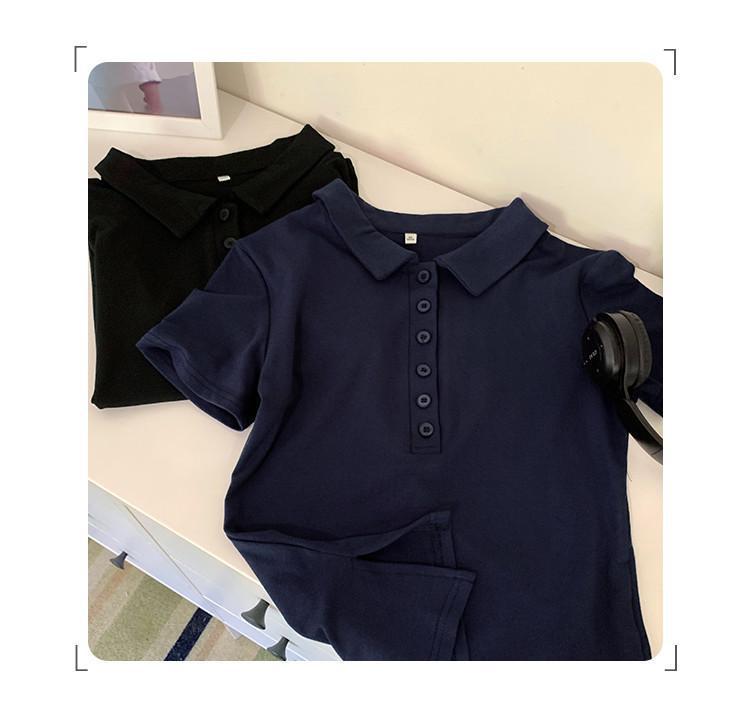Women's Summer Slim Fit Polo Shirt - Short Sleeve, Button Collar, Straight Shoulder Design