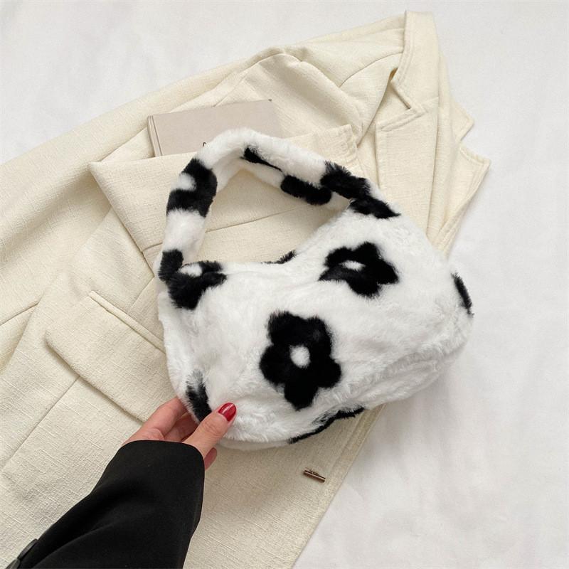 

2023 Popular Fluffy Single Shoulder Bag For Women Cute Floral Underarm Bag Korean Version чёрный