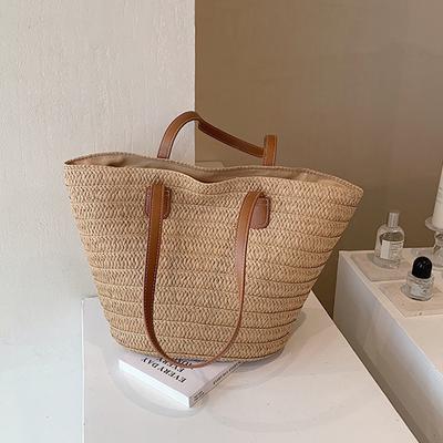 Sac à Bandoulière Grande Capacité pour Femme Panier Tressé en Paille d'Été Sac à Main Mode Designer de Luxe Féminin Sac de Plage Bali Sac Cabas