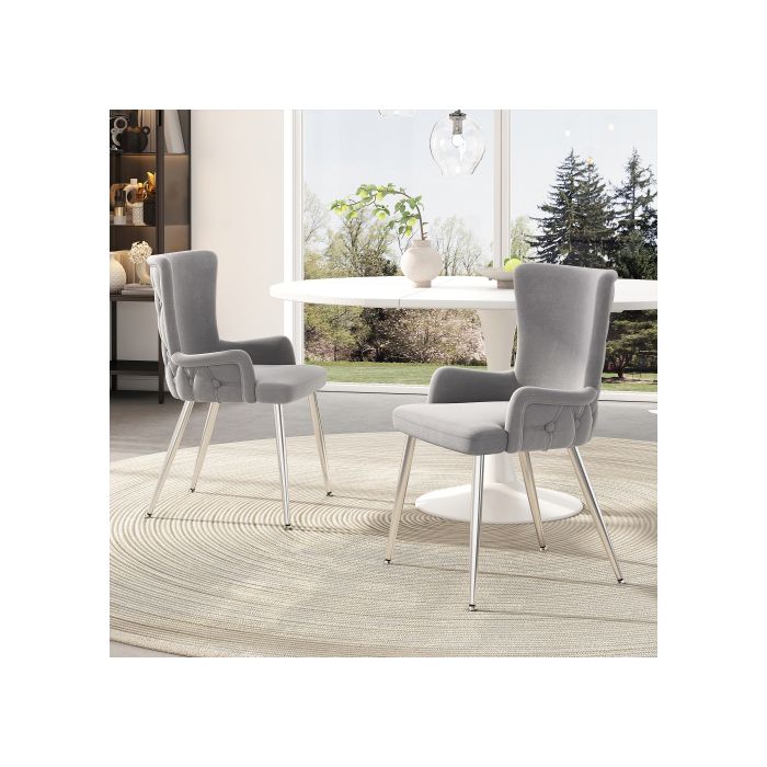 Chaise de salle à manger - MUVOE - Velours gris - Lot de 4 - Pieds en métal - Design moderne