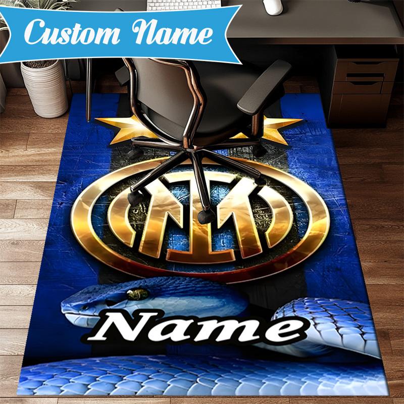 Custom Name Inter Milan Crest Rug Game Carpet, Floor Mat for Bedroom Living Room Entryway Rug, Home Decor Idea Gift for Christmas Birthday