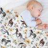 Horses with Yellow and Pink Flowers, Horse Decor, Watercolor Floral Throw Blanket Nap Bed Fashionable Furry Hairys Blankets