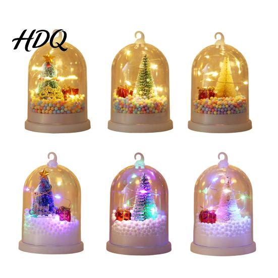 Portable Festive Night Lamp Christmas Tree In Dome with LED Light Mini Cedar Light Up Cute Winter Home Decor Ornament Battery Powered Decorative