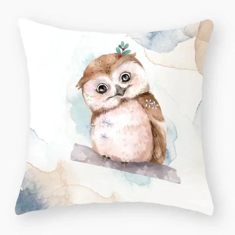 Fashionable Luxury Home Decor Office Seat Cushion Cover Owl Floral Plant Pattern Printed Throw Pillow Cover