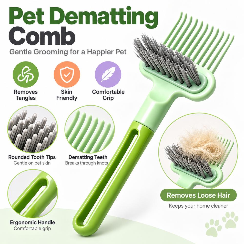 Comfortable Grip Pet Detangling Brush Rounded Teeth Pet Grooming Comb for Cats and Dogs