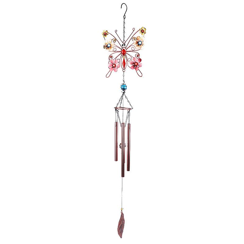 Metal Butterfly Wind Chime Rustproof Aluminum Tube Painted Craft Iron Art Hanging Ornament for Home Garden Yard Decor