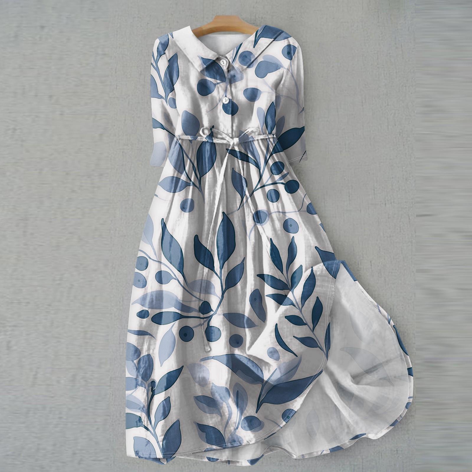 Женское модное платье с откидным воротником и рукавами 3/4 с принтом S розовый — фото 8