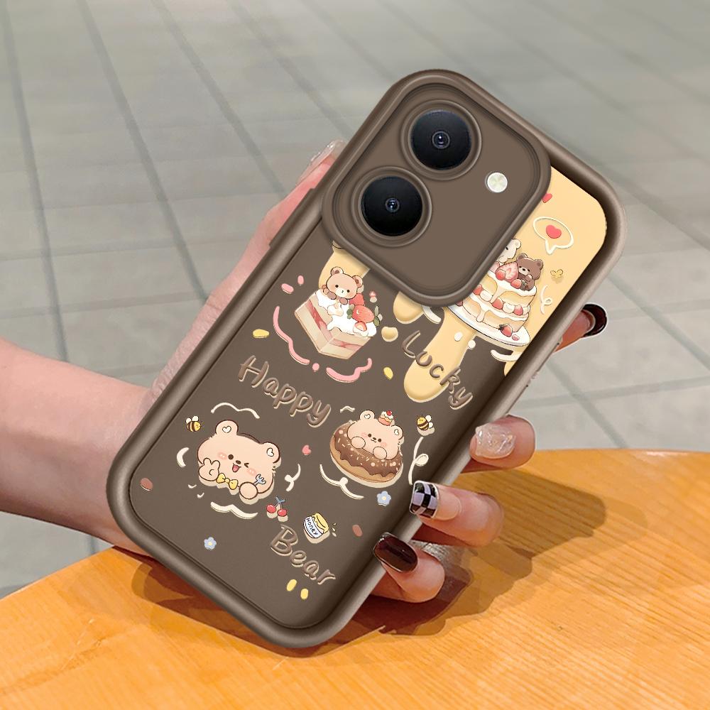 

Мягкий силиконовый квадратный чехол с рисунком лестницы для телефона, полное покрытие, противоударный защитный резиновый чехол для камеры для Vivo Vivo Y77E T1 5G коричневый