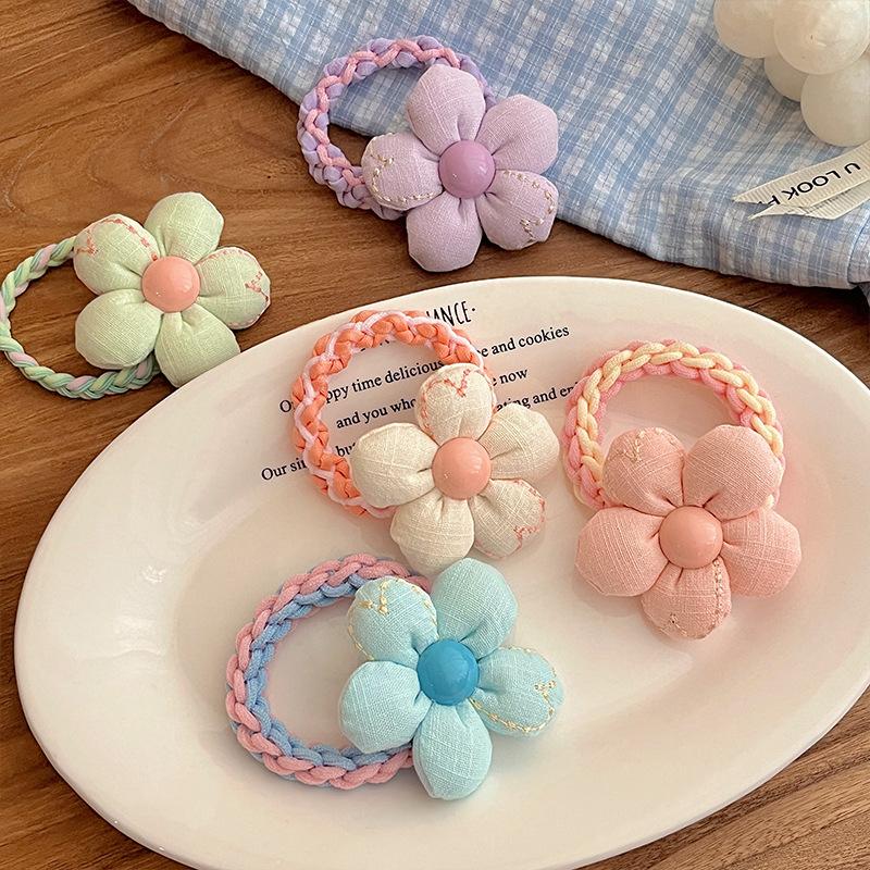 Candy Color Headband Wool Bold Flower Hair Rope Children'S Sweet High Elastic Hair Band Headgear Head Flower Girls Hair Accessories