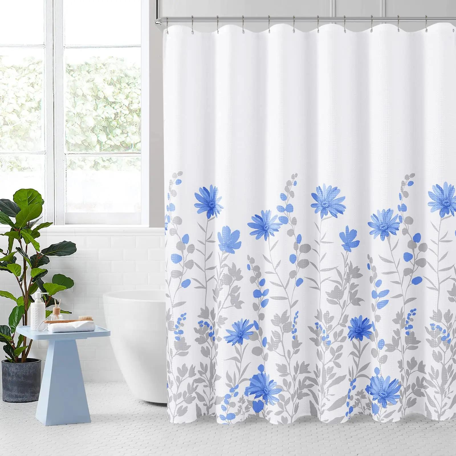 

Blue Floral Shower Curtain Watercolor Flower Bath Curtain Polyester Fabric Waterproof Bathroom Curtains With Hooks Bath Screen W60H190(CM)-1 Pcs
