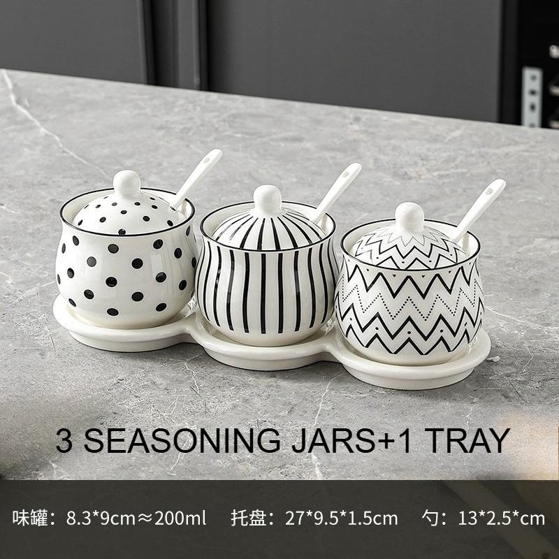 

Japanese Style Creative Striped Ceramic Seasoning Bottle Set Household Condiment Salt Shaker Combination Pack Kitchen Pepperbox