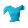 Blue Diagonal Collar One Shoulder Knitting Short Sleeve T-shirt Female French Style Design Silm Slimming Short Top Fall Base