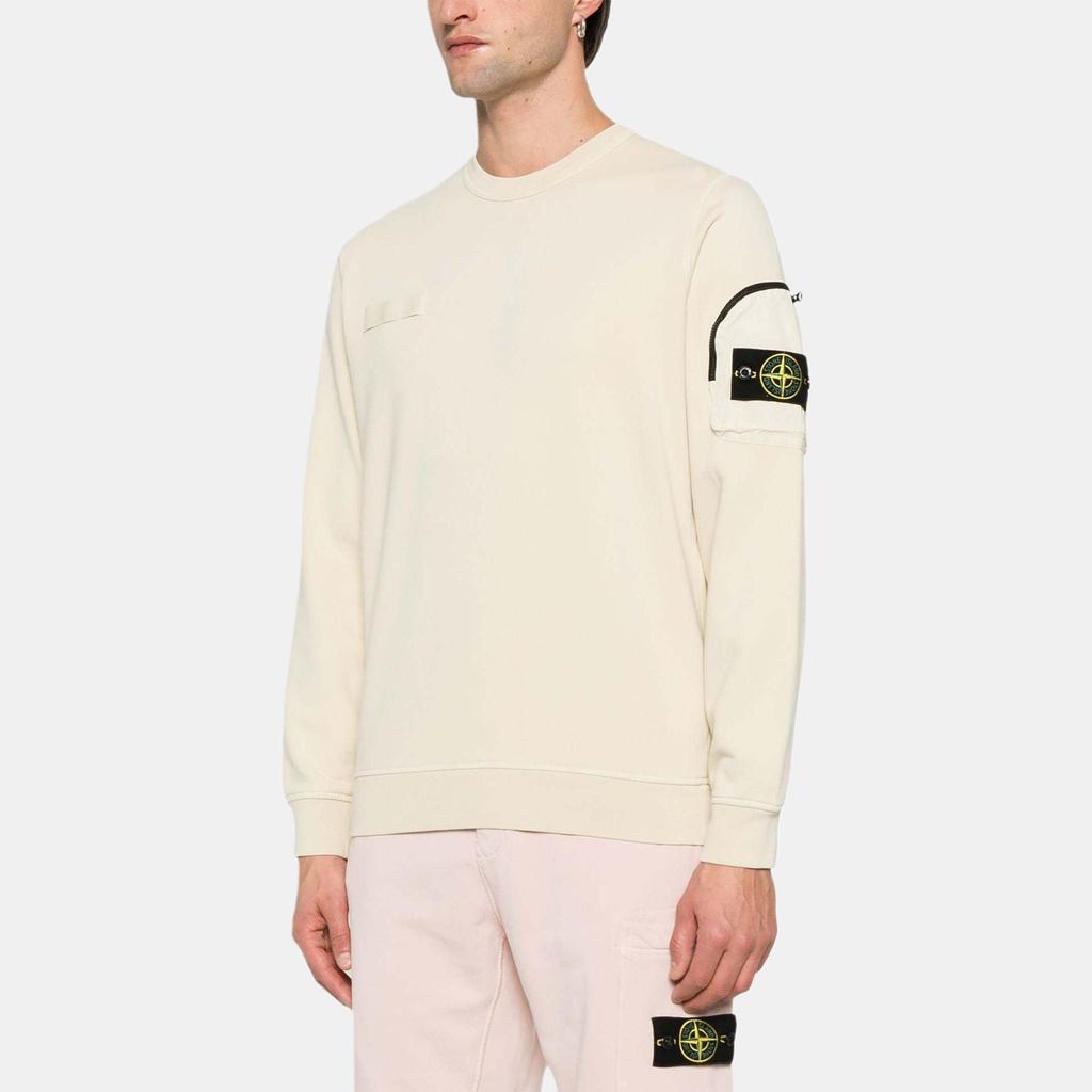 STONE ISLAND Solid Color Badge Crew Neck Pullover Sweatshirt Men Sweatshirt White K1S156100003S0123-V009B
