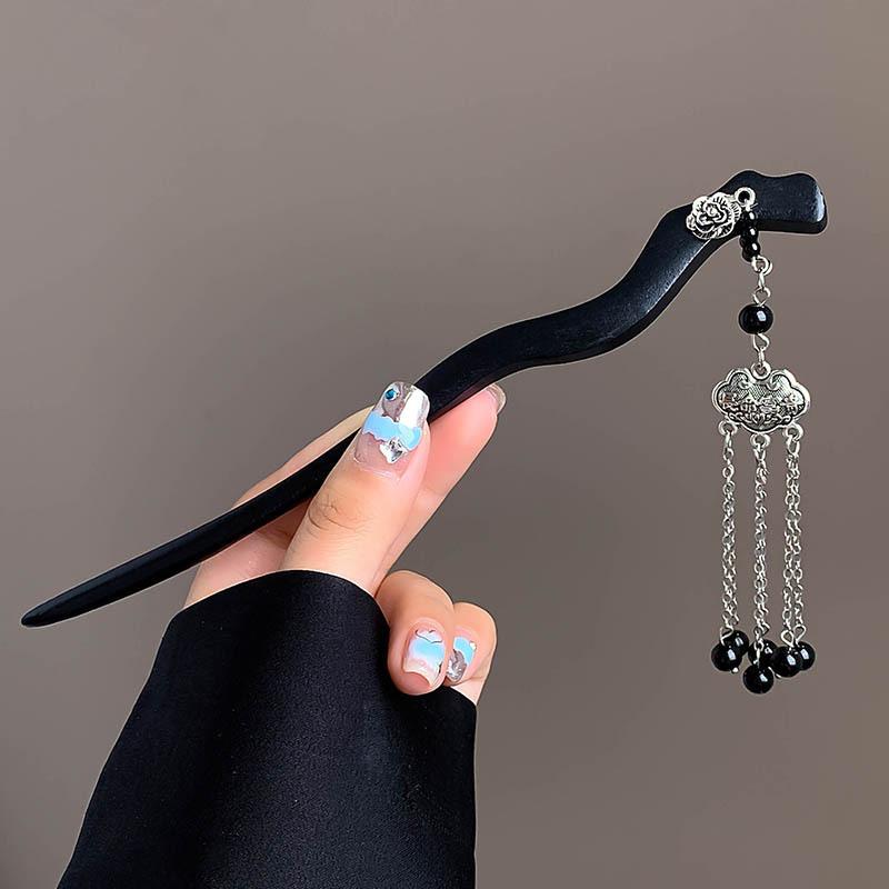 New Chinese Style Lotus Flower Tassel Hair Stick for Women Vintage Metal Safe Lock Chopstick Hair Sticks Hair Accessories
