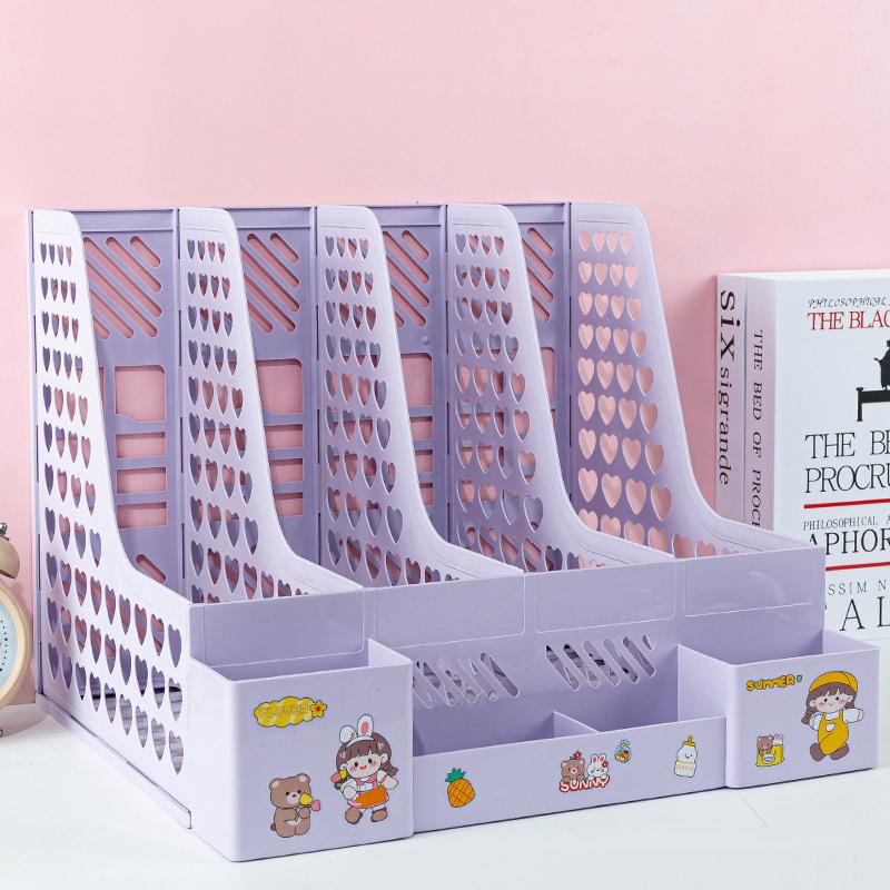 Büyük Kapasiteli Klasör Saklama Kutusu Dosya Rafı Kalemlikli Masaüstü Çok Katmanlı Raf Ofis Düzenleyici Dosya Rafı Ev Kitaplığı