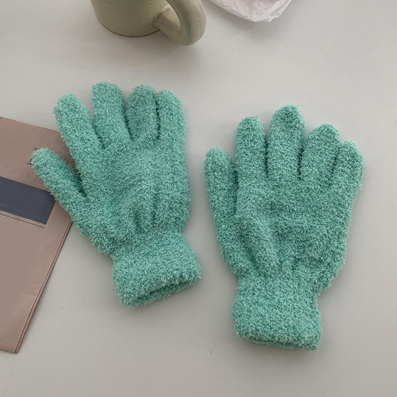 Winter Warm Gloves Stretchy Mittens Adult Coral Velvet Solid Color Full Finger Gloves Skiing Gloves for Cold Weather