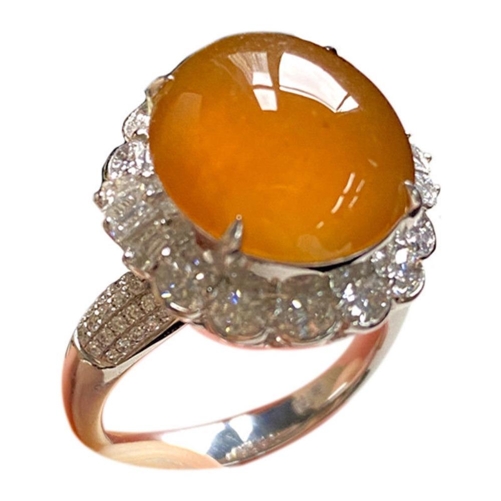 Imitation Natural Chalcedony Ice Type Full Color Red Jadeite Egg Surface Ring Women's Inlay Silver-plated Fashion