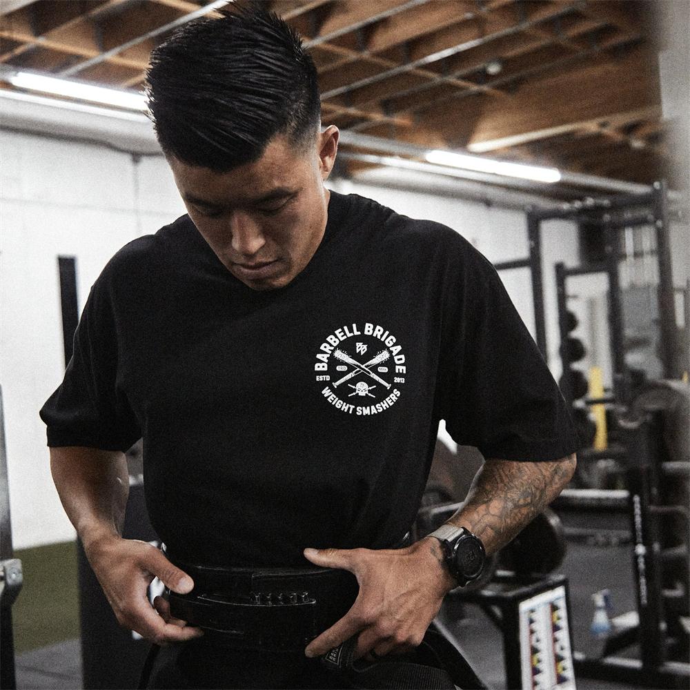 Barbell Cotton Gym Shirt Sport T Shirt Men Short Sleeve Running Shirt Men Workout Training Tees Fitness Loose Large Size M-3XL