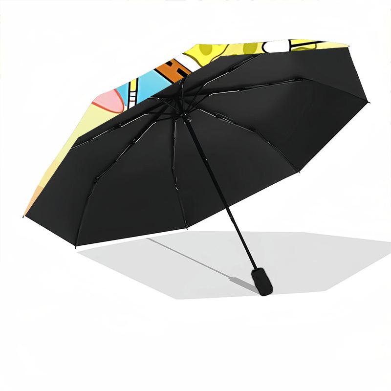 1pc SpongeBob Automatic Folding Umbrella, Portable Collapsible Design, 8-Rib Iron Frame, , All-Season Casual Outdoor Accessory for Christmas Birthday