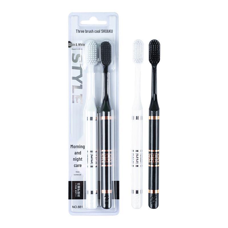 

National Trend Black & White Couple s Toothbrush Set - Soft Bristles for Deep Cleaning, Adult High-End, Individually Packed