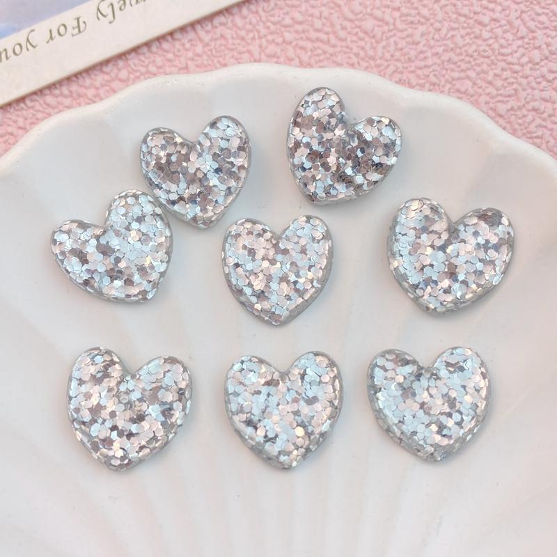 

10Pcs New Cute Cartoon Silver Heart Series Flat Back Ornament Jewelry Bows Accessories