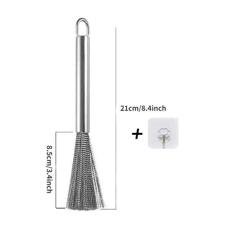 Stainless Steel Dish Brush Long Handle Pot Brush Scrubber Kitchen Cleaning Brush Pan Bowl Cleaner Kitchen Cookware Clean Tool