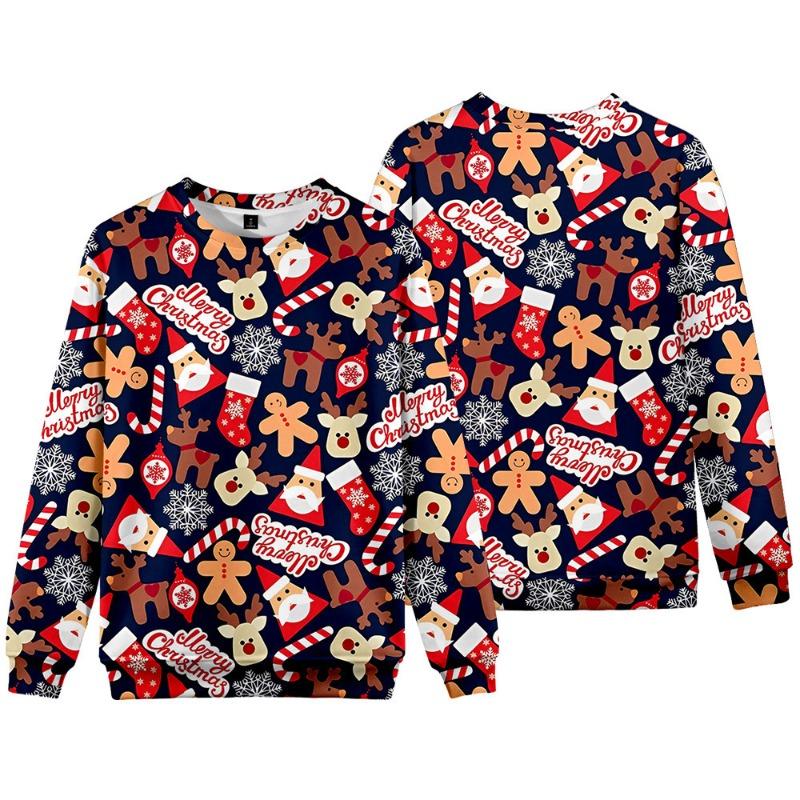 New Christmas Elderly Snowman 3D Digital Casual Round Neck Long Sleeve Men's Women's Hoodies