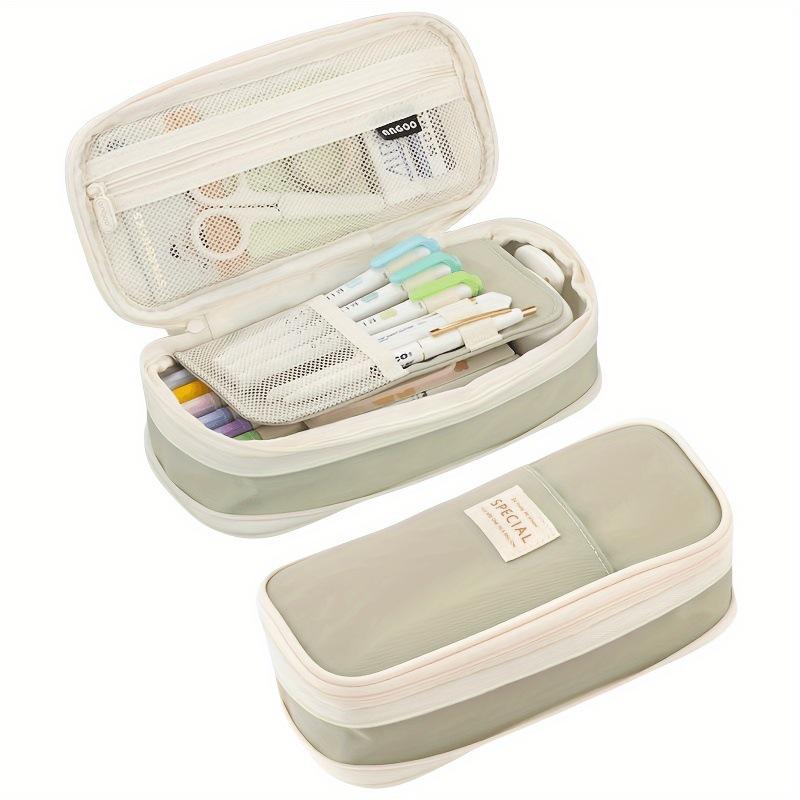Solid Color Multifunctional Pencil Case - Large Capacity, Retractable, Macaron Shades