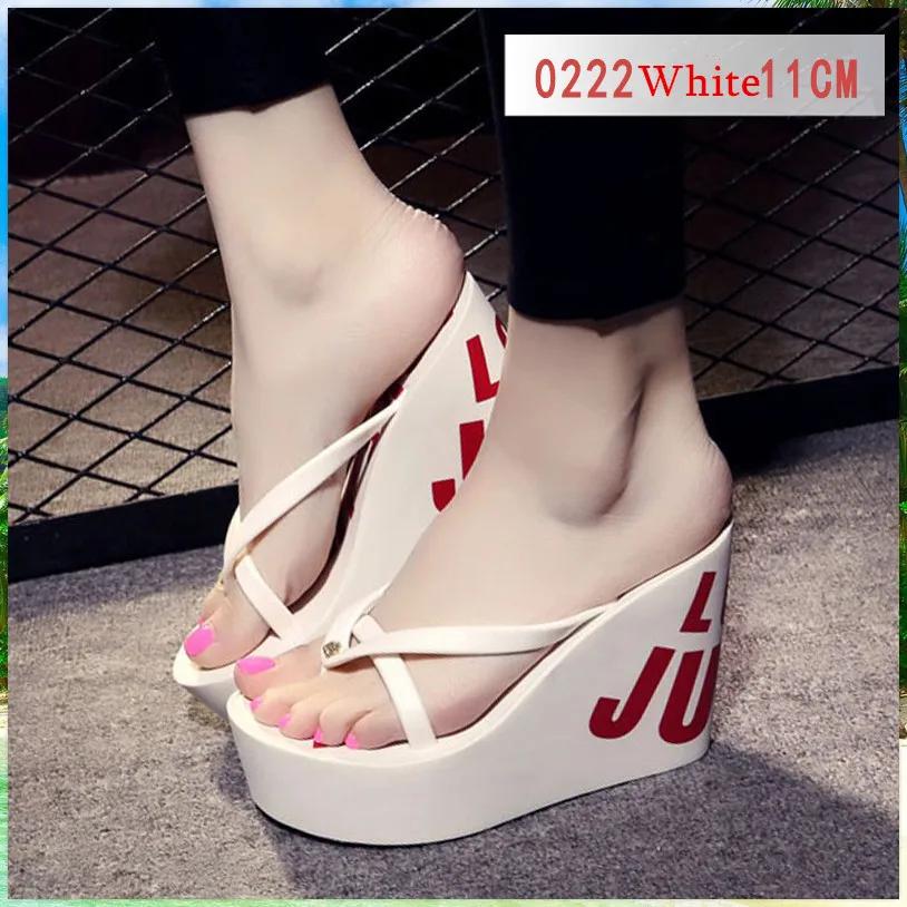 Fashion Summer Beautiful Ladies Super High-Heeled Platform Flip-Flops11cm Beach Shoes Wedding Slippers Women Luxury Heels Slippers