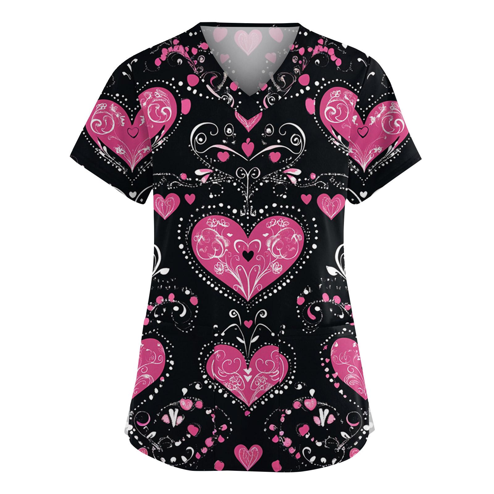 

Women s Fashion V-Neck Short Sleeve Overalls With Pockets Print Tops Clothes L