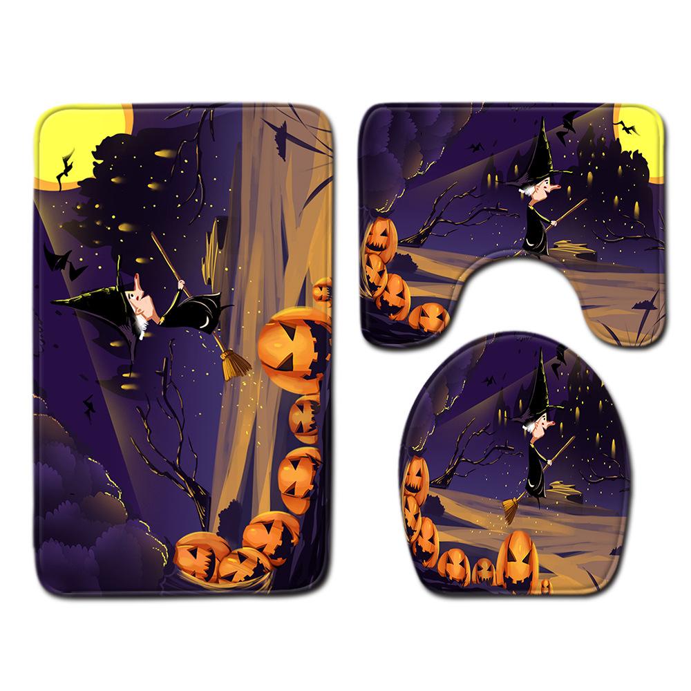 Halloween Shower Curtain Floor Mat Combination Four-Piece Set Bathroom Toilet Carpet Door Mat