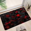 Large Red Black 3D Geometric Square Velvet Mat Plush Machine Washable Floor Mat Living Room Bedroom Corridor Modern Minimalist