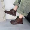 Johnature Square Toe Short Boots Genuine Leather Lace-up Retro Versatile Women Soft Sole Flat Shoes