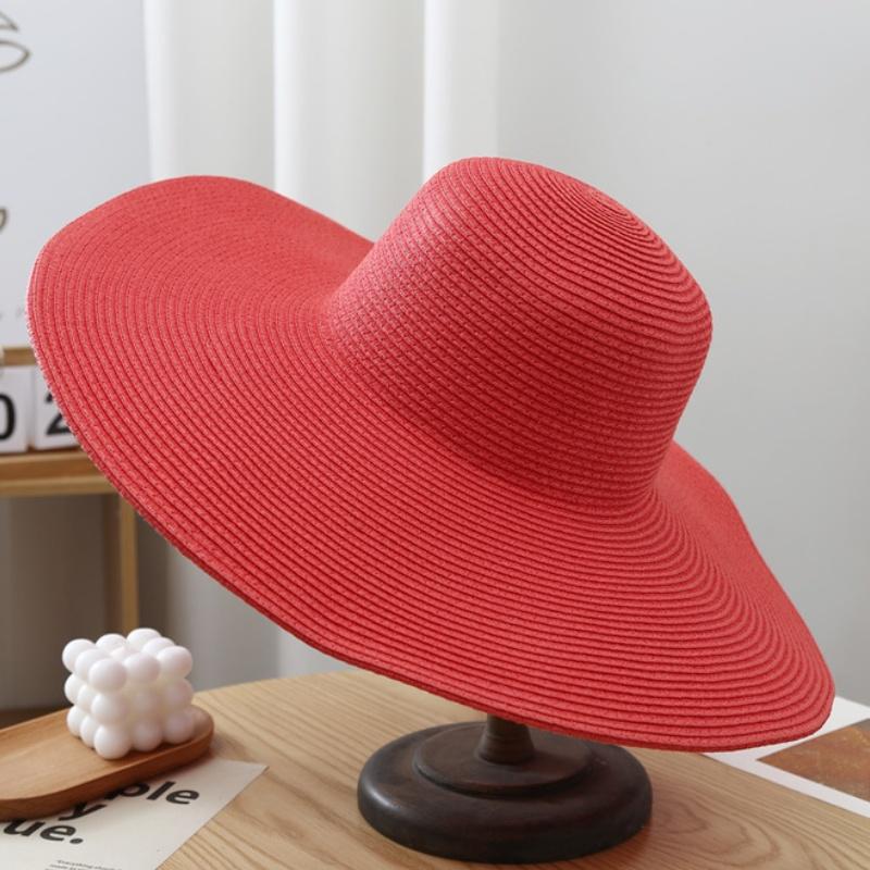 15cm Wide Brim Straw Hats For Women Summer Floppy Foldable Portable Beach Hat Girls Simple Solid Color Uv Protection Lady Panama