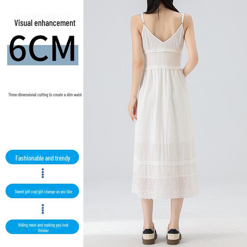 Damen Französisch Inspiriertes Weißes Sommer Trägerkleid, Neuer Stil 2025, Mittellang, Alleskönner, Rein & Elegant.