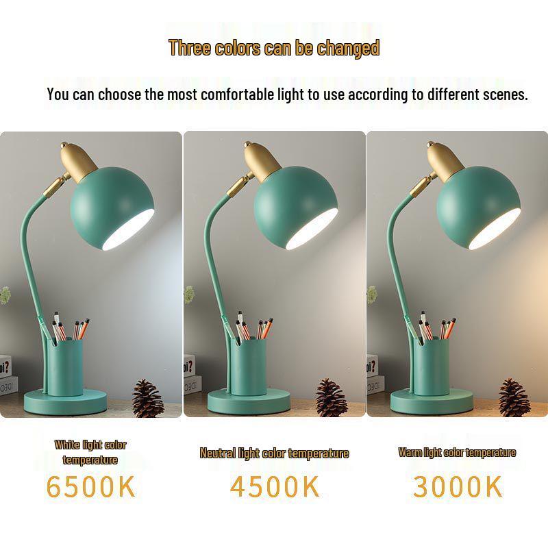 Nordic Creative Pen Holder Desk Lamp for Eye Protection and Bedroom/Study Use.