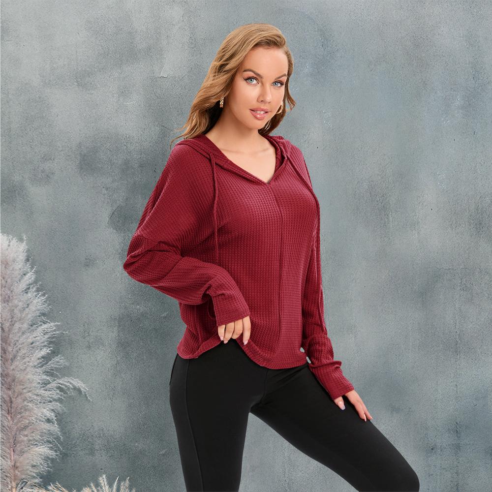 Velký dámský svetr s dlouhým rukávem a kapucí se stahovací šňůrkou 4barevný S-3XL podzimní a zimní top