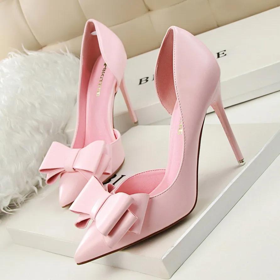 Scarpe con Tacco Alto a Punta da Donna Dolci Tacchi Stiletto con Fiocco Scarpe Singole da Donna Moda Comode Scarpe da Donna Svuotate