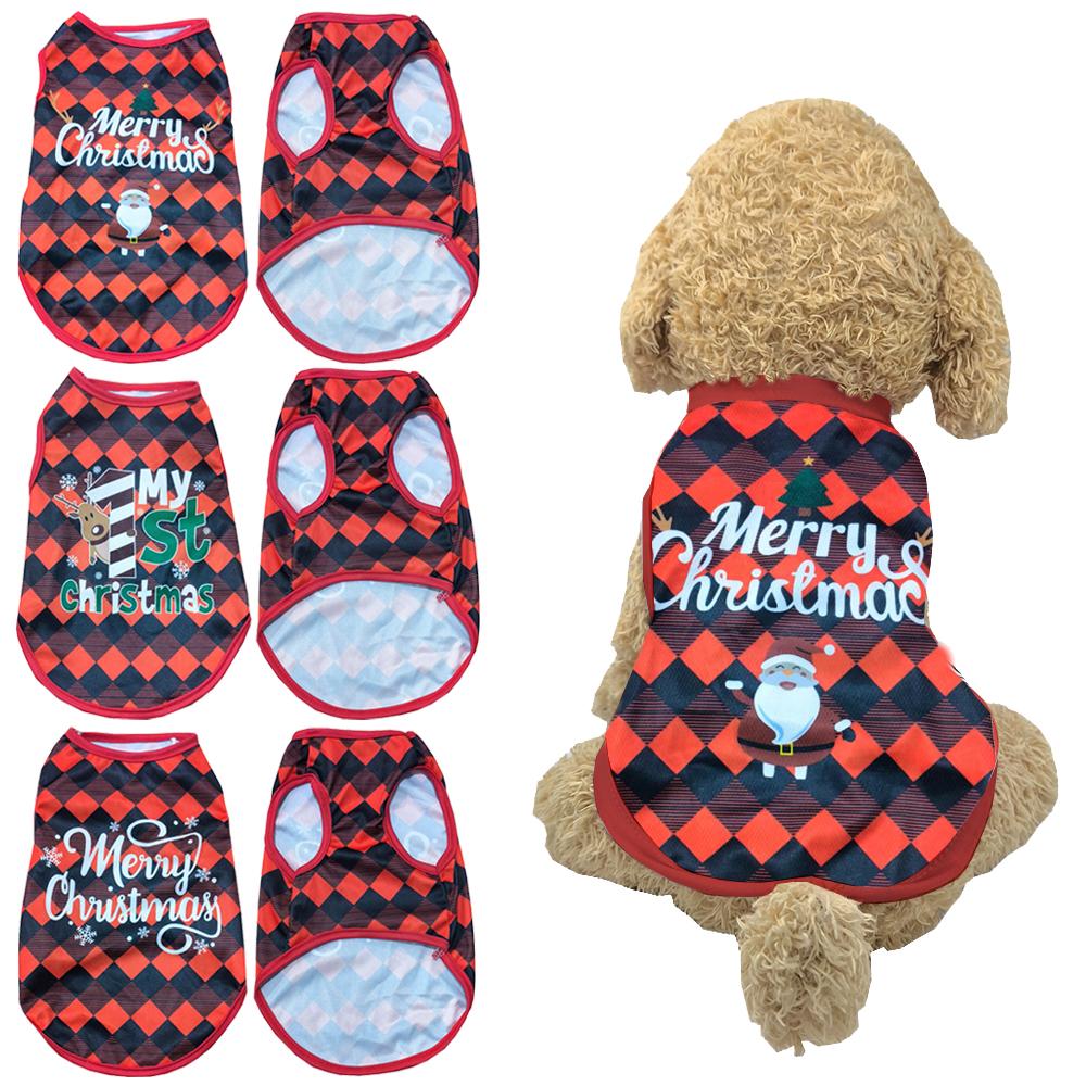

Рождественский костюм для маленьких собак с милым принтом, праздничные наряды для щенков, кошачий жилет, легкая одежда, дешевая футболка в йоркширском стиле, товары для животных XS