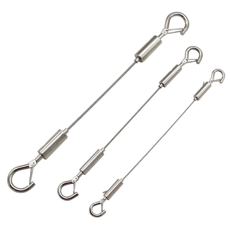 1.5mm/2mm/3mm stainless steel wire rope with adjustable spring hook, clothesline hanging rope