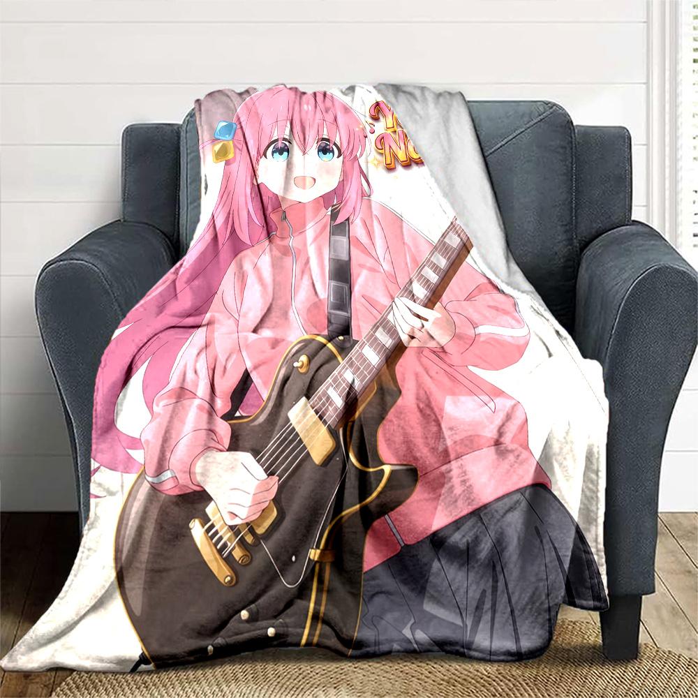 1pc BOCCHI THE ROCK Blanket with Custom Name, Gift, for Men and Women, Soft Blanket, Good for Sofa Bed Couch Travel, Lightweight Flannel Blanket
