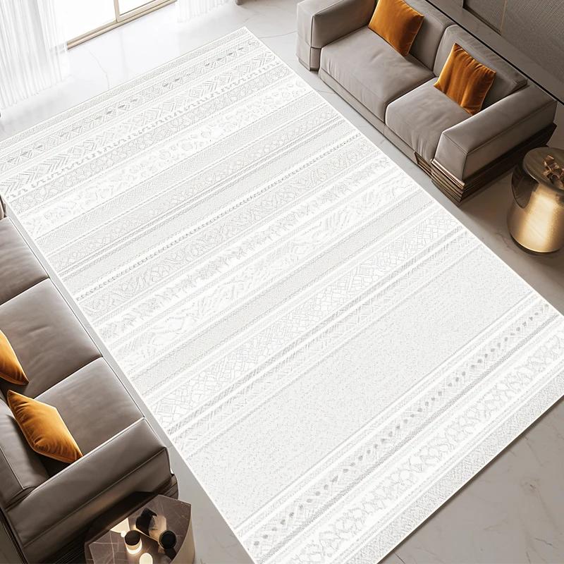 Cream Striped Soft Carpet Minimalist Luxury Large Area Living Room Carpets Easy Clean Bedroom Bedside Rugs Machine Washable Rug