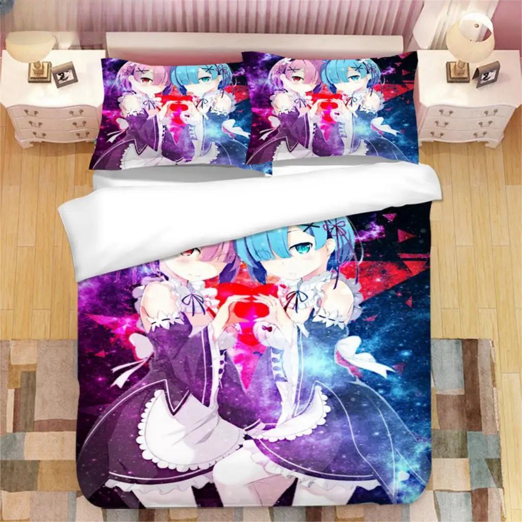 Japanese Anime Kawaii Ram Rem 3D Printed Bedding Set Duvet Covers Pillowcases Comforter Bedding Set Bedclothes Duvet Cover